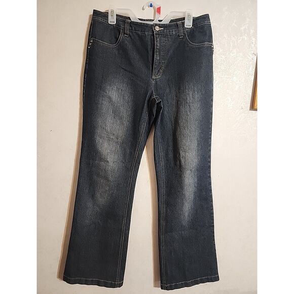 French Cuff Womens Denim Dark Wash Jeans Mid-Rise Straight Leg sz 12 - Picture 1 of 4